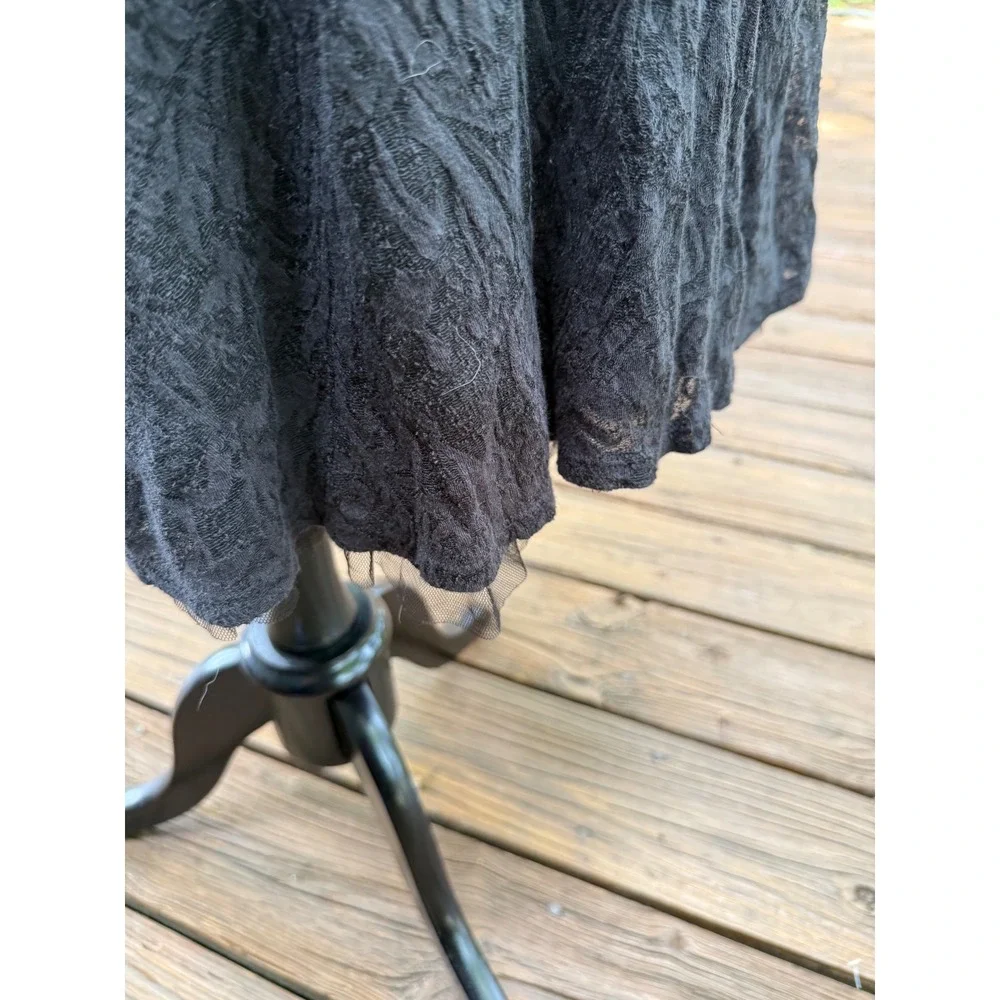 Free People Black Floral Lace Long Sleeve Fit Flare Dress Tulle Trim Womens L